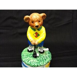 Schmid Music Box Teddy Bear Golfer Vintage 1995 Plays The Impossible Dream Spins